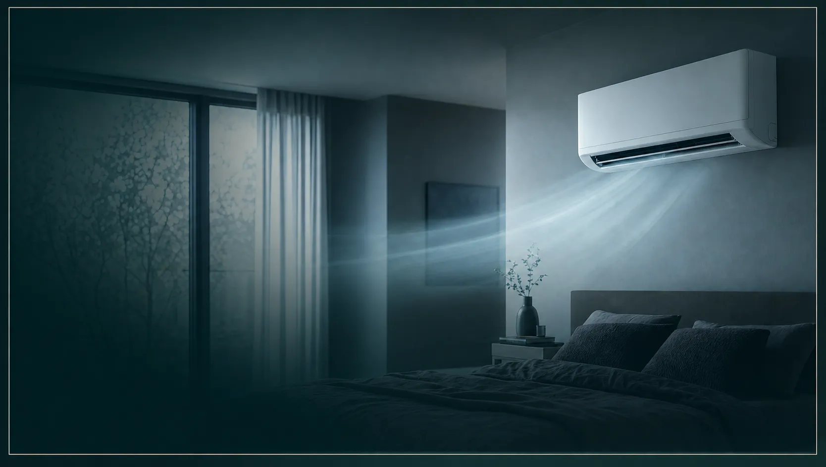Airco-unit aan het werk in een slaapkamer, sfeerbeeld